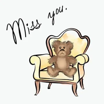 Miss you note with bear. Valentine's day greeting card Stock Illustration