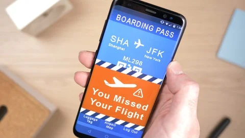 Missed Flight Warning Message on Smartphone Boarding App Stock Footage 101554445