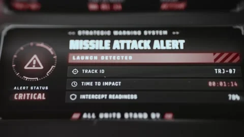 Missile Attack Alert With Interceptor Readiness And Time To Impact 4K Stock Footage 341325398