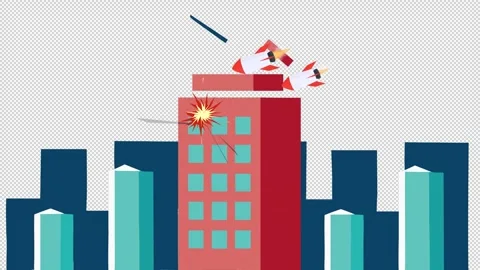 Missile attack. Animation of a missile bombing a house. Cartoon Stock Footage 320661264