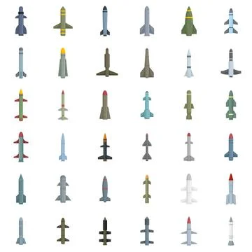 Missile attack icons set flat isolated Stock Illustration