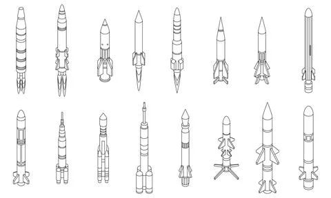 Missile attack icons set vector outline Stock Illustration