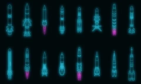 Missile attack icons set vector neon Stock Illustration