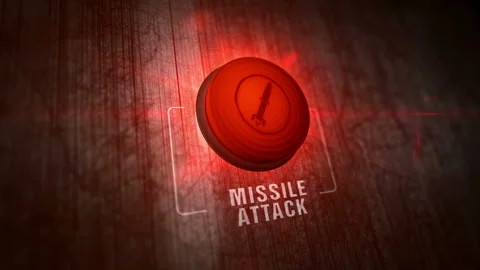 Missile Attack symbol light flashing on metal control panel lamp Stock Footage 251473369