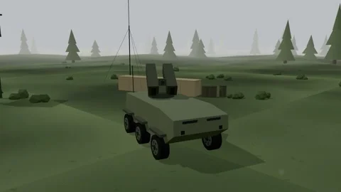Missile carrier concealed at forest edge Stock Footage 341386740