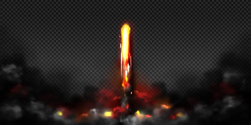 Missile effect rocket launch fire trail with smoke Illustrazione stock