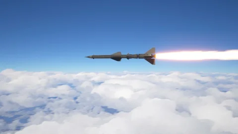 Missile fly above the clouds Stock Footage 129247241