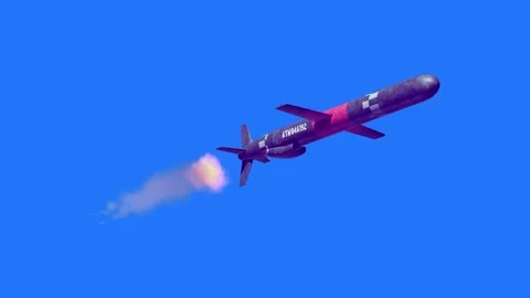 Missile flying in sky. Missile launch and attack. Cruise missile isolated. Stock Footage 301430614