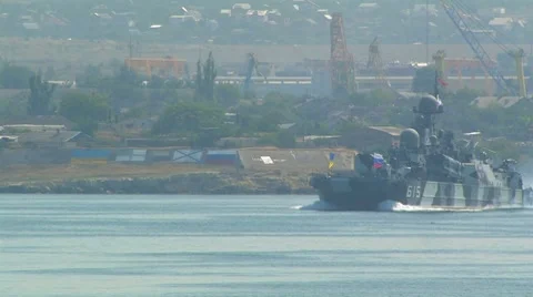 Missile hovercraft "Bora" Black Sea Fleet. Stock Footage 7974793