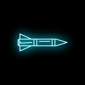 Missile icon creating glowing neon light on a dark background Stock Illustration