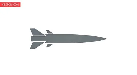 Missile icon flat grey vector silhouette with large rear fins and small for.. Stock Illustration