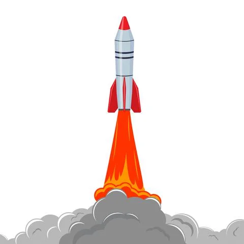 Missile launch and takeoff fire column. Combat missile launches. Stock Illustration