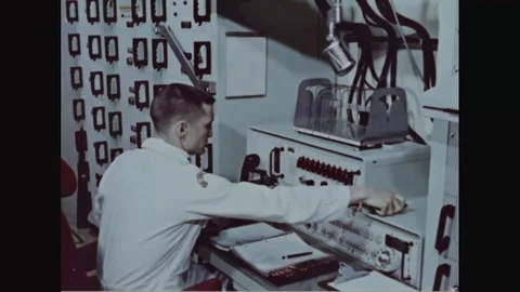 Missile launch crew operate machine during SAC missile combat competitions- 1967 Stock Footage 103592144