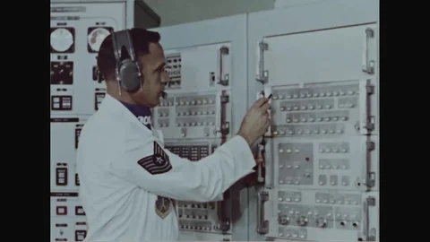 Missile launch crews work at launch control room - 1967 Stock Footage 103592100