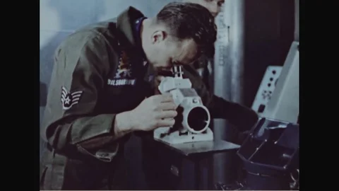 Missile launch crews work at launch control room - 1967 Stock Footage 103592108