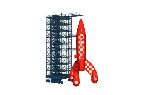 Missile launch pad just before takeoff Stock Illustration