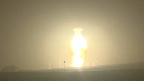 Missile launches from a base in an open field Stock Footage 110885207