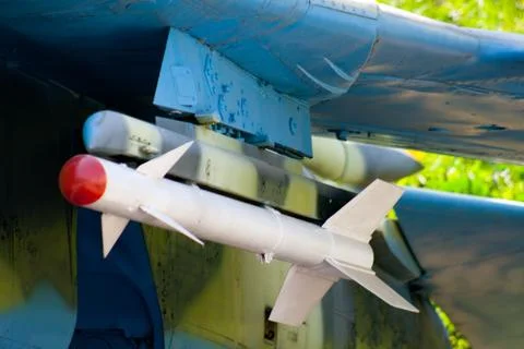 Missile on the old soviet fighters Stock Photos
