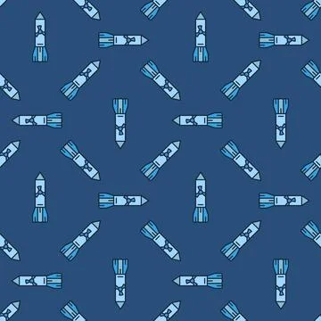 Missile or Rocket with Nuclear Bomb in Space vector colored seamless pattern Stockillustratie