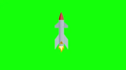 Missile rocket nuclear bomb animated flying missile attack isolated green. .. Stock Footage 331051891