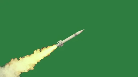 A missile with smoke coming out of it and rocket on flying through Stock Footage 337029237