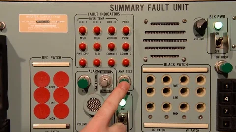 Missileer operates summary fault unit in missile launch control center - 2017 Stock Footage 88048562