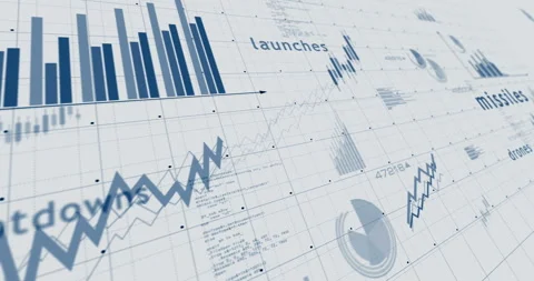 Missiles drones charts and graphs 3d diagram on paper Stock Footage 335710964