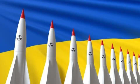 Missiles on the Ukraine flag. Stock Illustration