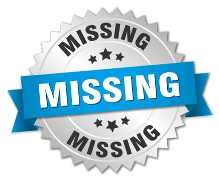 Missing 3d silver badge with blue ribbon Stock Illustration