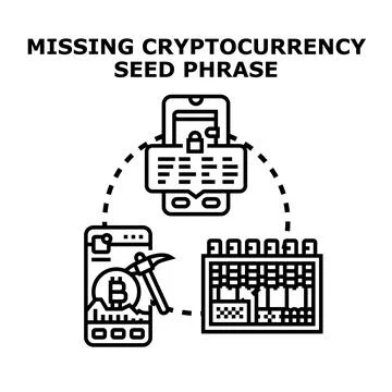 Missing cryptocurrency seed phrase for crypto wallet recovery Stock Illustration