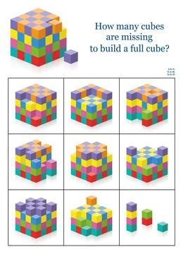 Missing Cubes Counting Game Full Cube Puzzle Riddle Stock-Illustration