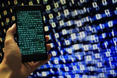 Missing data. multiple layer of information on mobile screen some missing fro Stock Photos