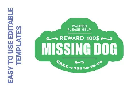 Missing dog, editable sticker isolated on white Stock Illustration