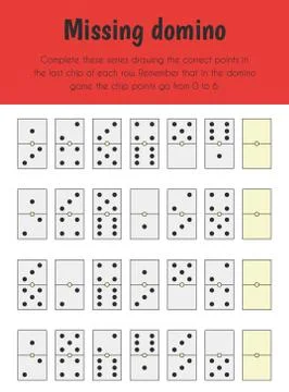 Missing domino Educational Sheet. Primary module for Logic Reasoning. 5-6 yea Illustrazione stock