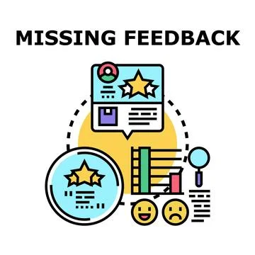 Missing feedback concept meaning user review problem Stock Illustration