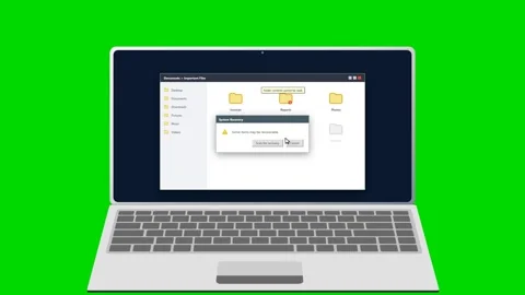Missing file folder and recovery scan animation on laptop. 4K Stock Footage 341694570