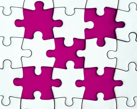 Missing jigsaw puzzle on maroon background with customizable space for text.. Foto stock
