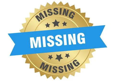 Missing. missing round blue and gold label isolated on transparent background Stock Illustration