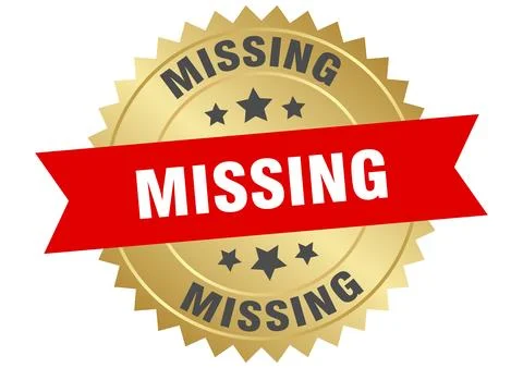 Missing. missing round red and gold label isolated on transparent background Stock Illustration