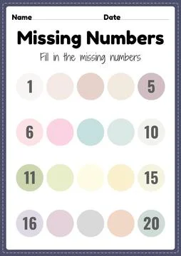 Missing numbers worksheet, math printable sheet for preschool and kindergarten Stock Illustration