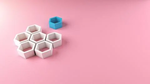 Missing piece concept, hexagons on pink background 3d illustration Stock Photos