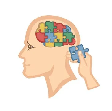 Missing piece mind puzzle cartoon vector illustration Stock Illustration