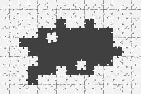 Missing puzzle jigsaw pieces concept gap completion challenge problem solution Stock Illustration