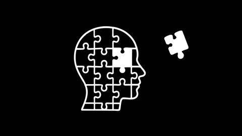 Missing puzzle piece in human head silhouette concept Stock Footage 308938474