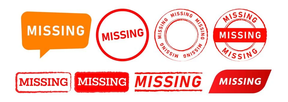 Missing rectangle circle stamp and speech bubble sign for information Stock-Illustration