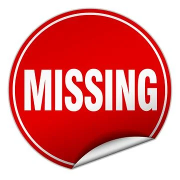 Missing round red sticker isolated on white Stock Illustration