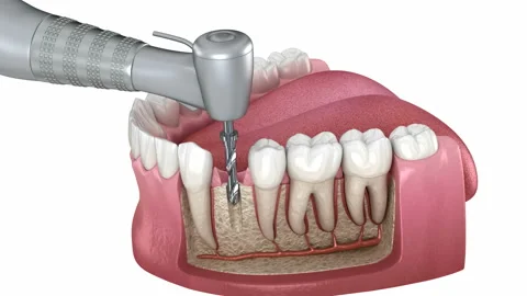 Missing teeth recovery with Implant: 3D animation of implantat instalation Stock Footage 128366682