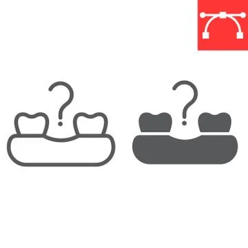 Missing tooth line and glyph icon, dental and stomatolgy, loose tooth sign Stock Illustration