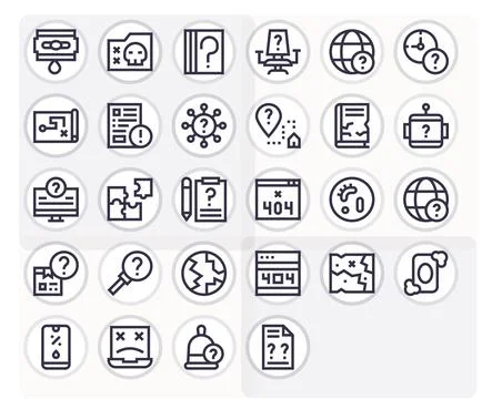 Missing Vector Icon Collection with 28 High Resolution Bold Line Designs Stock Illustration