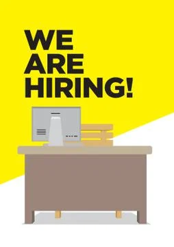 Missing working desk with the copy of We are Hiring! Concept of recruitment o Stock Illustration